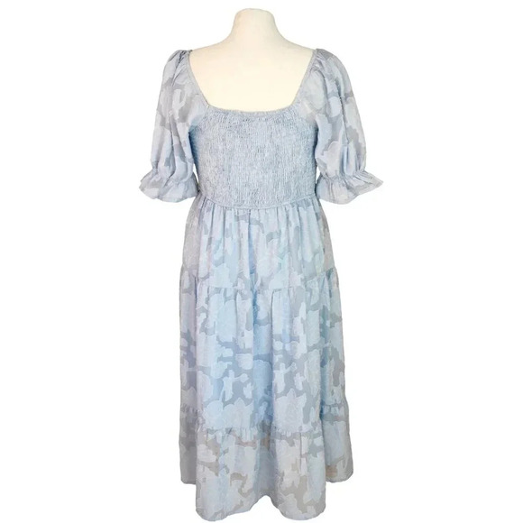Meerokeety || Smocked Ballon Sleeve Midi Dress Cottagecore Milkmaid Baby Blue L - Picture 4 of 9